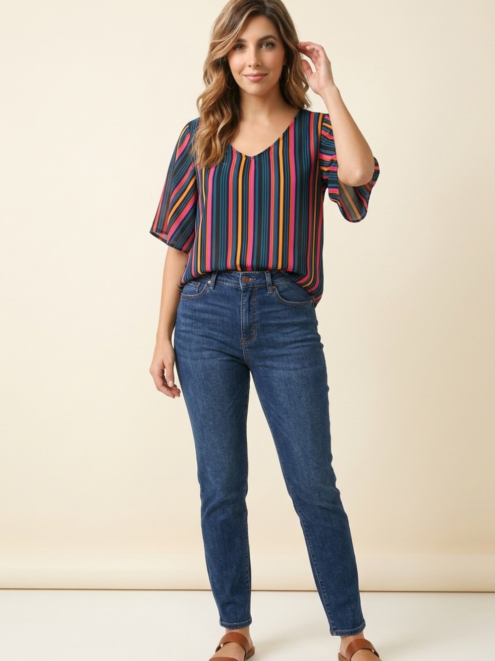 Willow Multicolor Striped V-Neck Blouse
